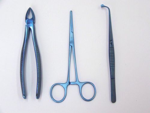 3 Titanium Dental Instruments Tooth Extracting Forcep Plier Surgery Lock Tweezer