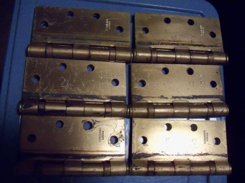 6 steel stanley commerical door hinges fbb179 4 1/2&#034; ball bearing brass toned for sale