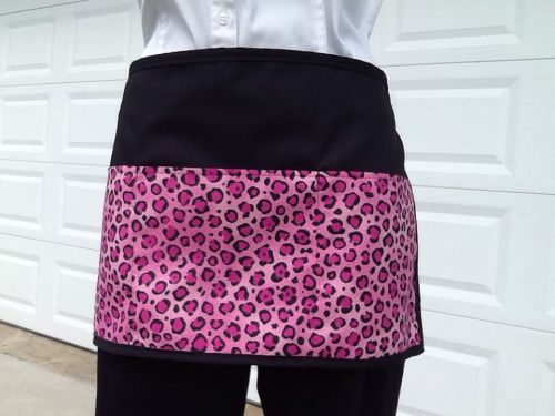 Black 3 pocket Pink Cheetah waitress waist apron resturants cafe  USA