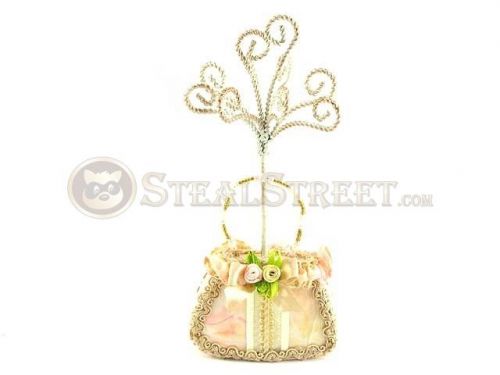 7 Inch Pink and Wheat Colored Floral Jewelry Display Hand Bag