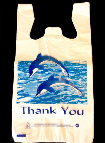 100 Qty. THANK YOU White Plastic T-Shirt Retail Shopping Bags w/ Handles Medium