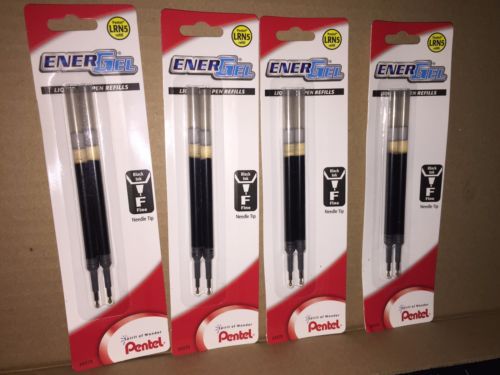 Pentel EnerGel Pen Refills, Fine Point, 0.5mm, Black Ink, Pack Of 2 LOT OF 4