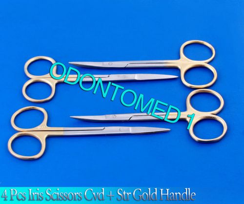 4 O.R GRADE IRIS SURGICAL OPHTHALMIC SCISSORS STRAIGHT+CURVED WITH GOLD HANDLE