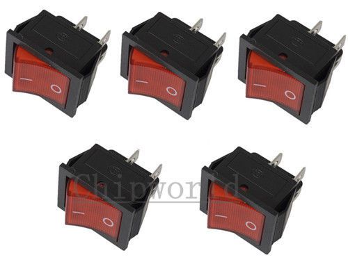 5x On-Off Button 4 Pin DPST Rocker Switch KCD4-201N 250V AC 16A 32*25 Red