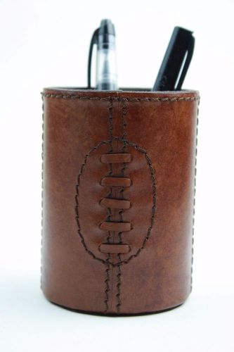 NEW High Quality Brown Leather Pencil Cup Holder Laced Football Style for Office