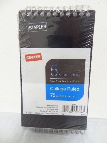 Staples 3&#034; x 5&#034; Top Bound Memo Books, Pack of 5, Assorted Colors