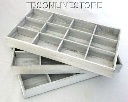 Rustic Antique White Wash Jewerly Sorting Tray With 12 Slots Pack Of 3