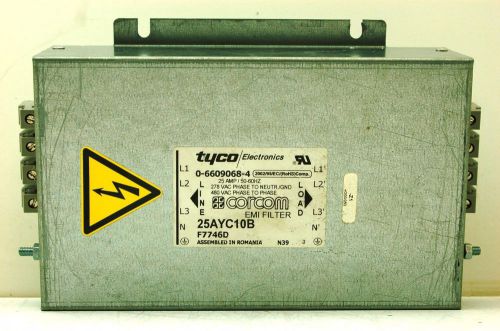 Tyco Corcom EMI Filter 25AYC10B 25 A 50-60 Hz 278 VAC Phase to GND 480 Phase