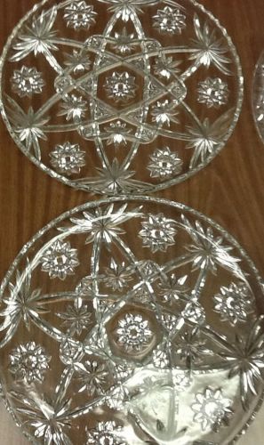 Lot Two HEAVY Glass (cut) Large 14&#034; Serving Plates For Large Catered Events