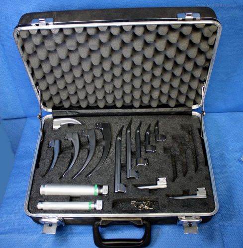 Propper Fiber Optic Laryngoscope Set 12 Miller Mac Blades Handles Model 19976