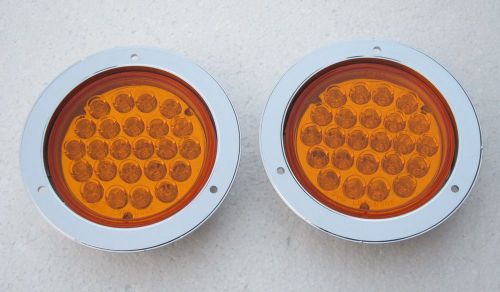 Pair round led indicator flasher lamp 4&#034; trailer truck plastic frame amber for sale