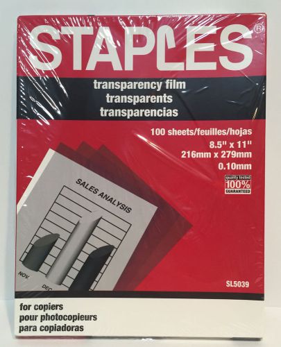 Staples Transparency Film For Copiers SL5038 100 Sheets 8.5&#034; x 11&#034; - NEW