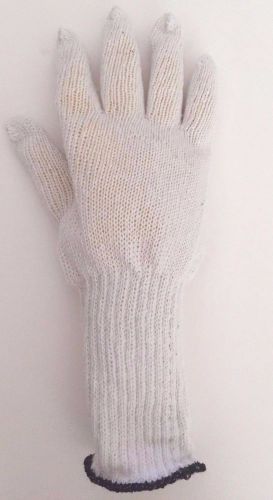 Made in usa 36 pairs large bleached white string knit gloves work long cuff l for sale