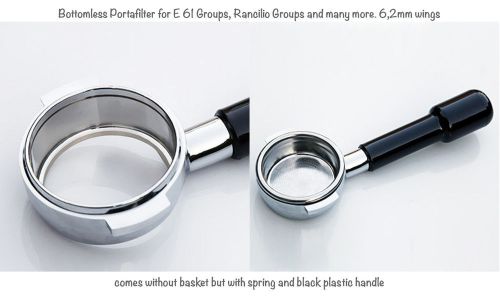 Bottomless portafilter for e61 standard groups and rancilio - 6,2 mm wings for sale