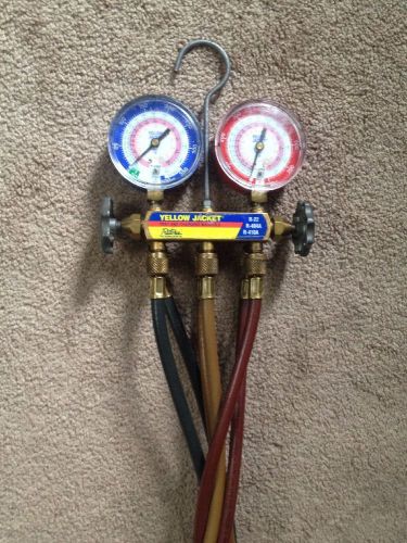 Yellow jacket 42004 - series 41 manifold, 3-1/8&#034; gauges w/ hoses, r22/404a/410a for sale