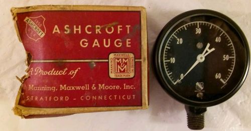 Vintage Brass Ashcroft Gauge/Size 2.5&#034;/Pressure: 60/#21/2-1009G
