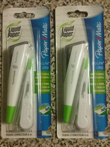 Lot of 2 paper mate liquid paper dryline ultra correction tape + 1 refill new for sale