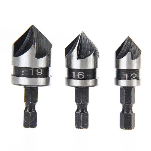 3x hex countersink bore boring set for wood metal quick change drill bit tools for sale