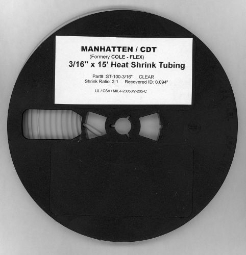 3/16&#034; x 15 feet manhatten / cdt, st-100-3/16&#034; heat shrink tube tubing clear  2:1 for sale