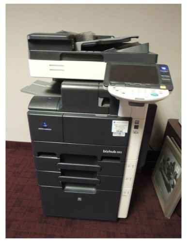 Konica Minolta Bizhub 283 copier w feeder, stapler &amp; fax, barely used only 19K