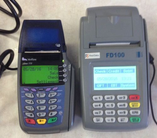 (2) First Data FD100 and Verifone Omni 3750 Credit Card Machine