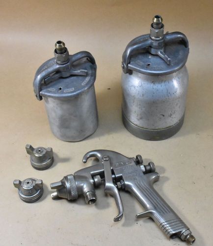 Binks model 19 spray gun with two cups, 66pe &amp; 66sd nozzles, wrench for sale