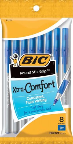 BIC Round Stic Grip Xtra Comfort Ball Pen Medium Point (1.2mm) Blue 8-Count
