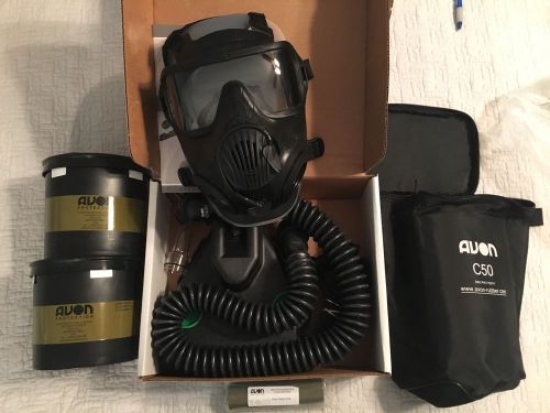 Avon protection gas mask kit, twin port/breath assist, medium c420 with c50 for sale