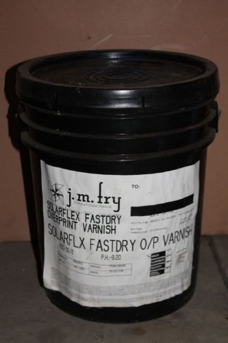 Overprint varnish, 5 gallons, Solarflex Fastdry, J.M. Fry, Opened container