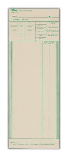 TOPS Time Cards, Weekly, 1-Sided, 3-1/4&#034; x 9&#034;, Manila, Green Print, 500-Count