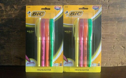Bic Brite Liner Chisel Tip Highlighter Yellow Pink Orange Green 4 Count Set of 2