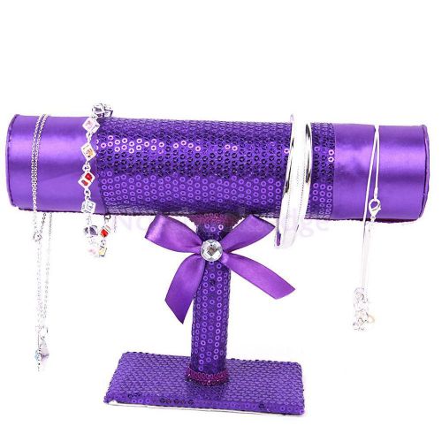 Purple Sequin Bracelet Chain Watch T-Bar Rack Jewelry Display Stand Holder
