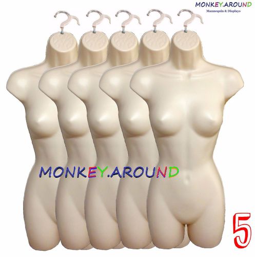 Set of 5 female mannequin flesh plastic body form +5 hook display women clothing for sale
