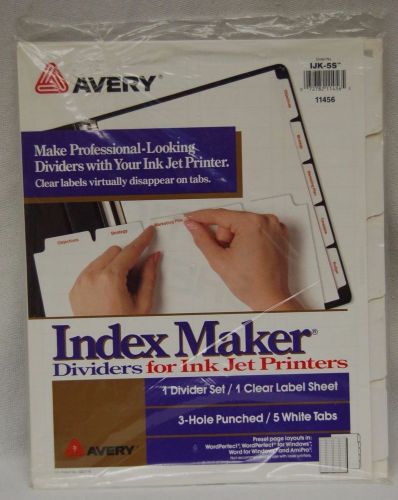 NEW AVERY INDEX MAKER CLEAR LABEL WHITE TAB 5 TAB DIVIDERS 11456 For Ink Jet