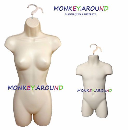 +2 hanger 2 mannequin female child flesh torso form clothing display shirt dress for sale