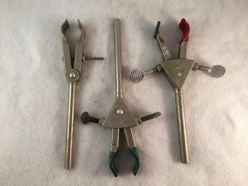 Lot of 3 Large Adjustable 2-Prong Laboratory Clamps