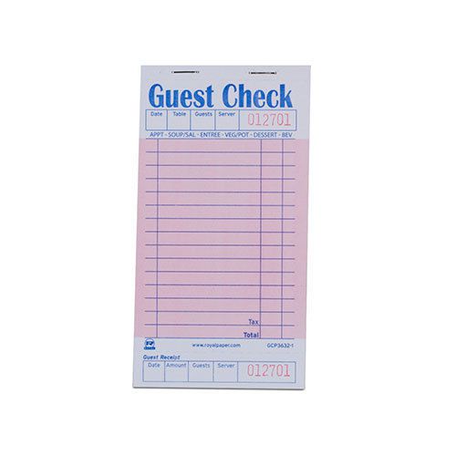 Royal Pink Guest Check Board, 1 Part Booked, Case of 50 Books, GCP3632-1