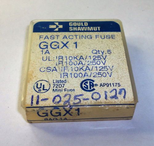 BOX OF 5 NOS TYPE 8AG GOULD SHAWMUT GGX 1 AMP  FAST BLOWING FUSE 250V