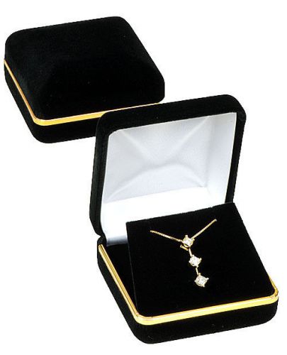 Black Velvet Gold Trim Pendant  Jewelry Gift Box 2 5/8&#034; x 2 5/8&#034; x 1 3/8&#034;H