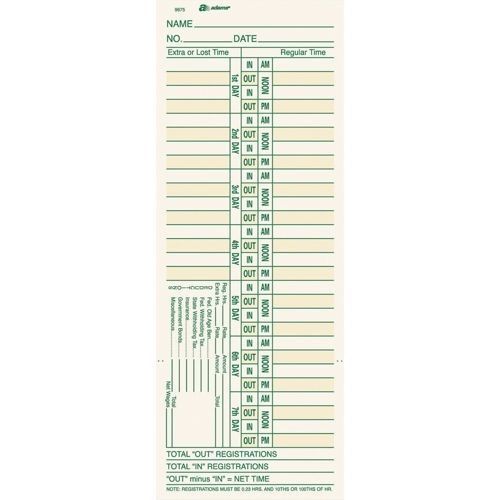 ADAMS TIME CARDS 500 CT (71037) TIME CLOCK CARDS FOR WORK TWO SIDED