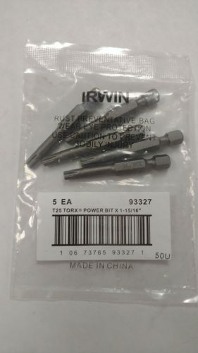 Lot of 5 new irwin 93327 t25 torx power bit x 1-15/16&#034; for sale