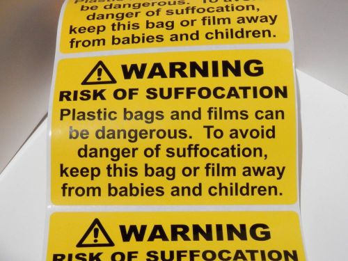 30 RISK OF SUFFOCATION Plastic Bag/Film label sticker yellow bkg 24 pt prnt