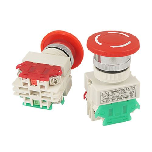 2 pcs x red mushroom emergency stop push button switch no+nc 22mm hole for sale