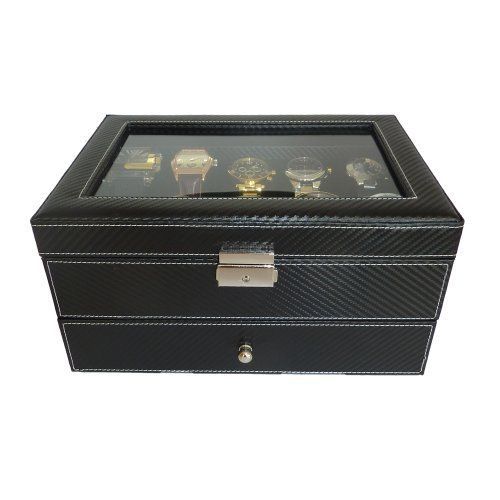 20 Piece Black Carbon Fiber Pattern Mens Watch Box Display Case Collection Box