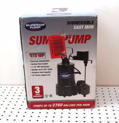 Superior pump 92341 1/3 hp cast iron sump pump side discharge , vertical float for sale