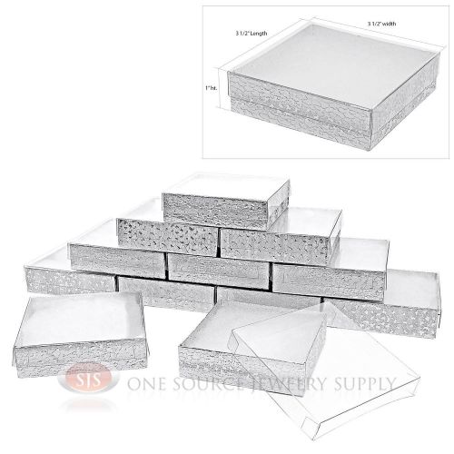 12 Silver Foil View Top 3 1/2&#034; X 3 1/2&#034; Cotton Filled Gift Boxes Jewelry Box