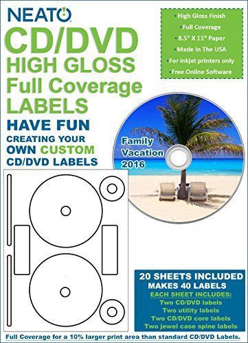 Neato Full Coverage High Gloss Photo Quality CD/DVD Labels - 40 Pack (20 sheets,