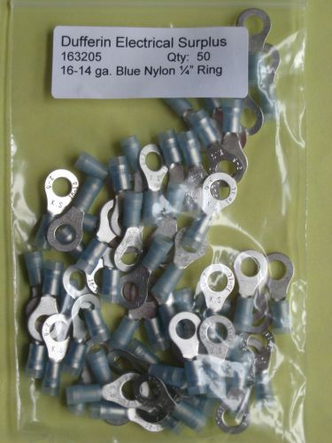 Quick Cable 16-14 ga. Blue Nylon Double Crimp 1/4&#034; Ring Terminal
