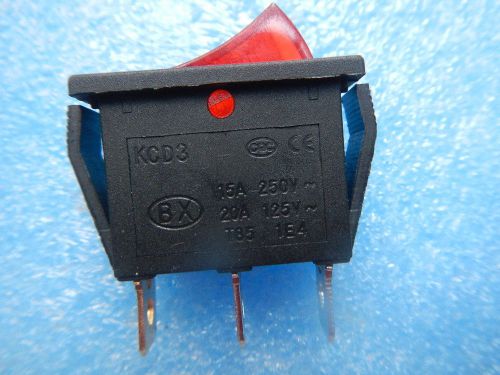 100pcs red 3 pin spst red rocker switch ac 250v/10a 125v/20a new,kcd3r for sale