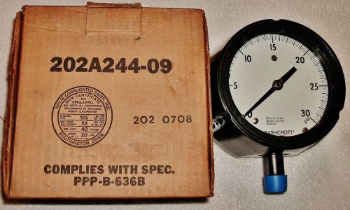 Ashcroft Gauge 45 1279AS 04L 30# Solid Duragauge, New Org. Box. 1/2&#034; NPT Lower